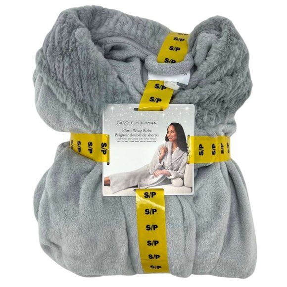 Carole Hochman Women's Light Grey Textured Collar Plush Wrap Robe | Size Small - Picture 1 of 3